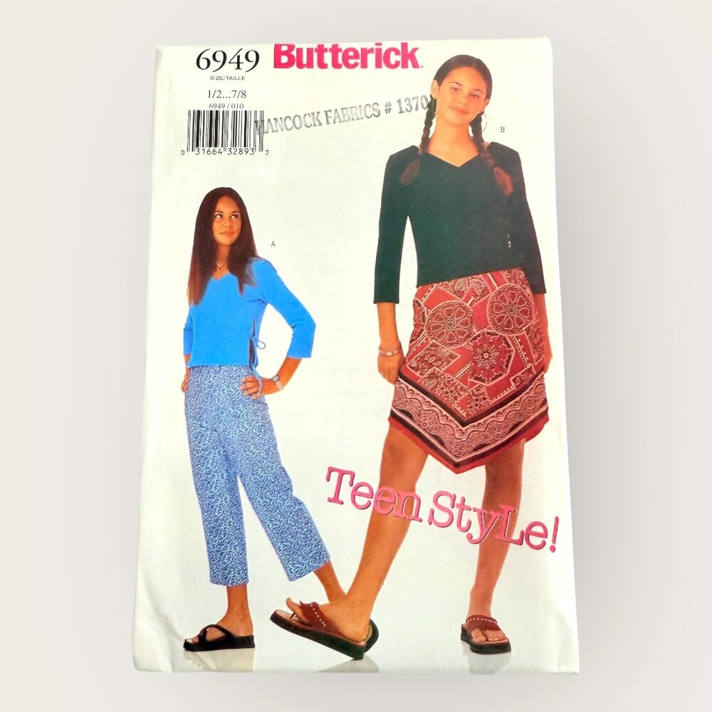 Vintage 2000s Butterick Sewing Pattern 6949 Juniors Top Skirt Pants Size 1/2-7/8